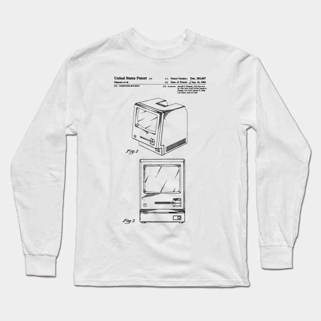 Original Apple Macintosh Computer Patent Black Long Sleeve T-Shirt by Luve